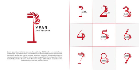 set of anniversary logotype red color and ornament for special celebration event