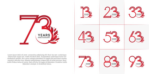 set of anniversary logotype red color and ornament for special celebration event