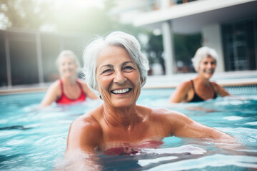 Fototapeta premium White Woman Swimming Together in the Pool