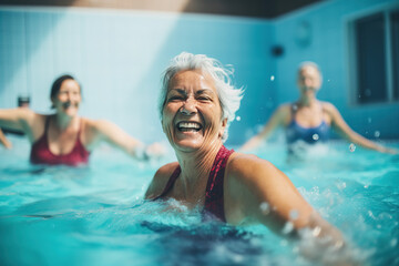 Fototapeta premium White Woman Swimming Together in the Pool
