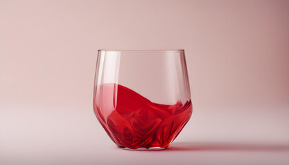 Closeup of Cute design of one red juice glass put on the table - obrazy, fototapety, plakaty