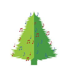 Carol Music with Christmas Tree Vector Illustration