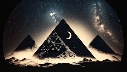 pyramids galaxy illustration spiritual mystic design pyramid egyptian line art fine moon star...