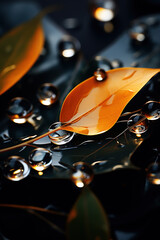 Close-Up of Leaves and Water Droplets