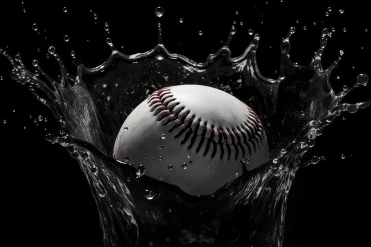 Baseball Taking a Dive in Refreshing Waters Surrounded by a Splashing Generative AI