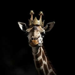 portrait of a majestic Giraffe with a crown