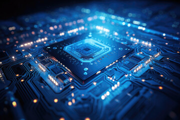 Fototapeta na wymiar Integrated microchip in blue light