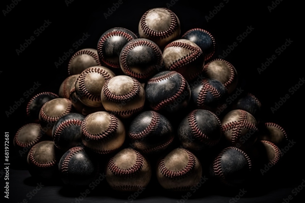 Poster fun and colorful stack of baseballs ready for action generative ai