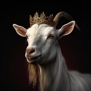 portrait of a majestic Goat with a crown