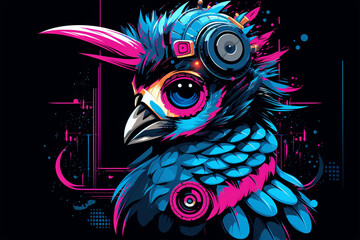 character design of a cyberpunk style peacock - obrazy, fototapety, plakaty