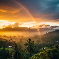 Tropical Rainbow at Sunset, AI