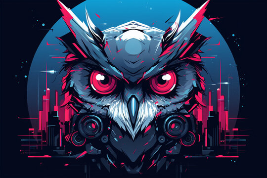 cyberpunk style owl character design