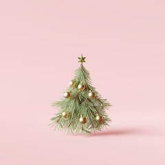 Creative Christmas tree on pastel pink background. Minimal concept. 3d rendering