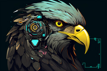 character design of a cyberpunk style eagle