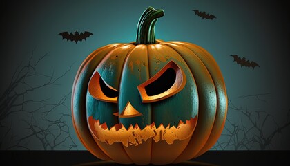 Smiling Halloween pumpkin illustration isolated night background Trick tre design drawing orange art