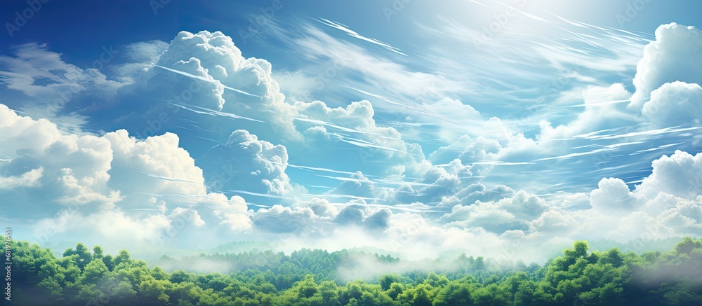 Poster in an abstract design, the sky transforms into a vibrant summer travel banner, blending elements of 