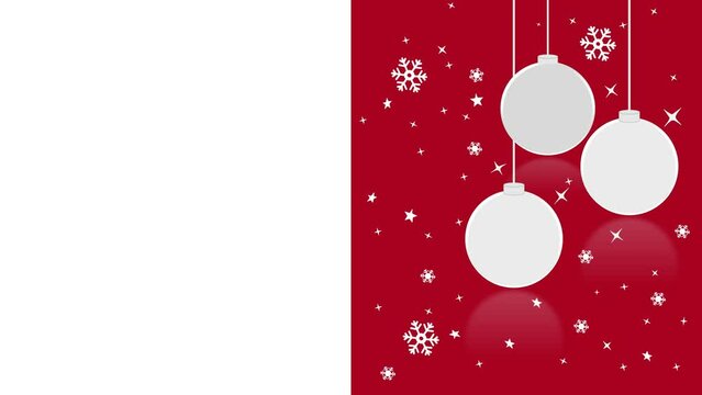 Animated background illustration of Silver Christmas baubles Ornament with falling snowflakes and stars animation