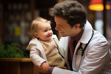 Attentive pediatrician examining a cheerful child for comprehensive assessment and care