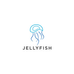 Vector logo on which an abstract image of a jellyfish in a linear style.
