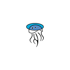 Vector logo on which an abstract image of a jellyfish in a linear style.
