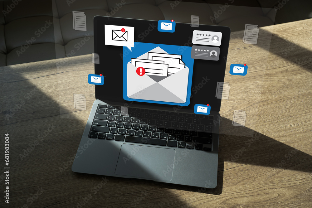 Poster mail communication connection message to mailing contacts phone global letters concept, use a comput