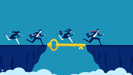 Leaders help business teams succeed quickly. Business team using keys to bridge the gap vector