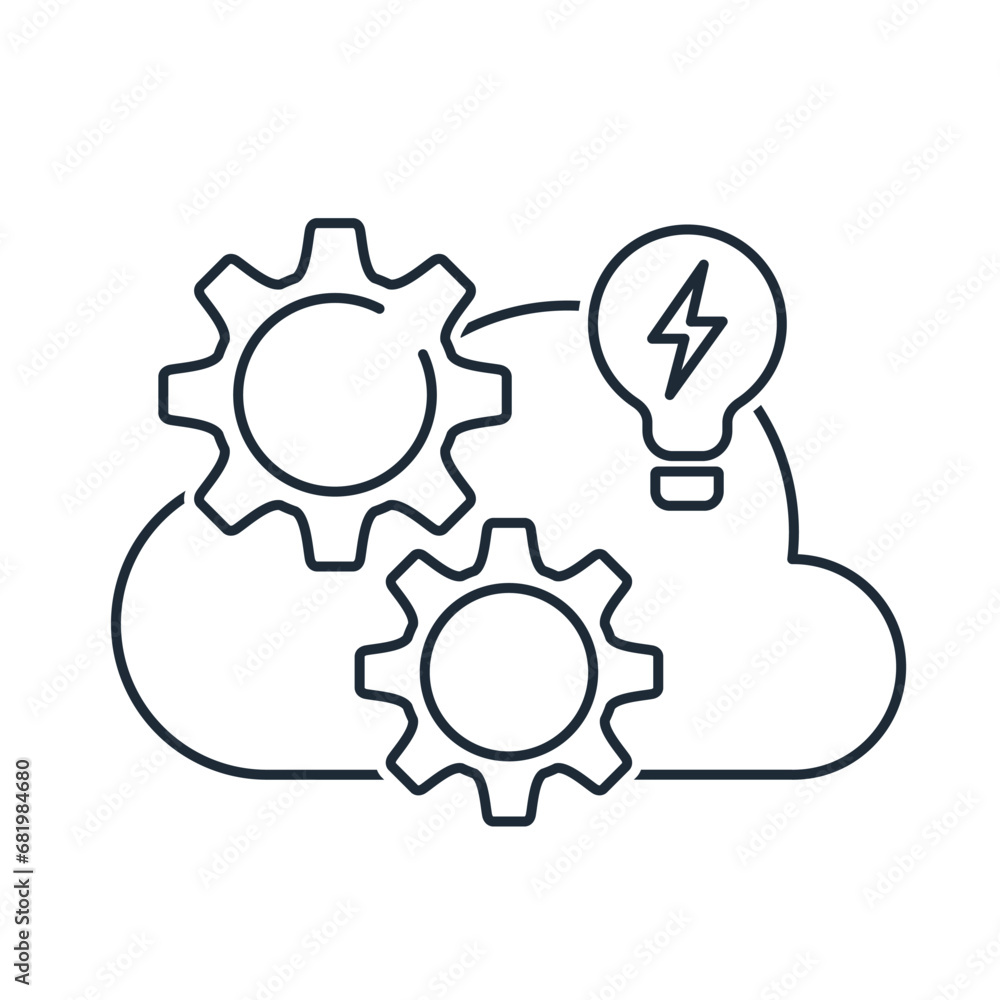 Poster cloud engineering. new technological implementations. vector linear illustration icon isolated on wh