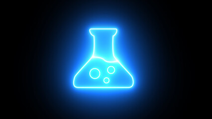 Neon glowing beaker icon. Сhemical experiment in flask. Сhemistry and biology symbol. neon Test tube sign. test tube glowing icon. Medical Icons. science symbol on black  background. - obrazy, fototapety, plakaty