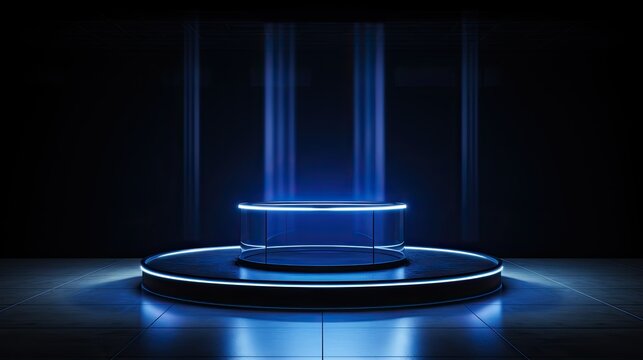 Blue Velvet Podium with Spotlight for Exclusive Product.
