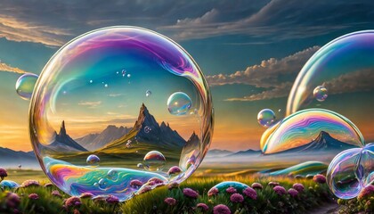 Soap bubble close-up shot unique colorful background - obrazy, fototapety, plakaty