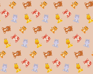 Cute little animals boho animals. Lion,fox, elephant bear, tiger