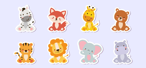 Cute little animals boho animals. Lion,fox, elephant bear, tiger