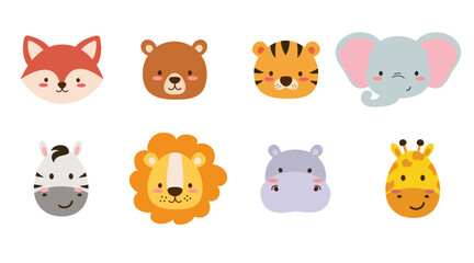 Cute little animals boho animals. Lion,fox, elephant bear, tiger