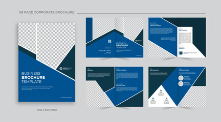 Modern Blue 8 page business profile brochure design template - obrazy, fototapety, plakaty