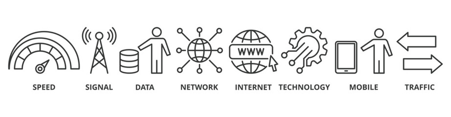 5G banner web icon vector illustration concept with icon of speed, signal, data, network, internet, technology, mobile and traffic
