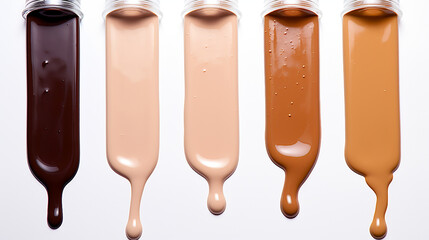 Image of liquid foundation dripping in various colors. - Powered by Adobe
