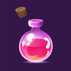 Illustration of elixir, love potion poison and antidote icon .Vector sprite interface elements set. Magic bottles for witchcraft