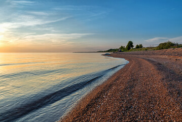 Summer sunset on Lake Peipus. Pskov region