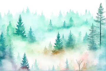 Mountain forest background wallpaper in watercolor style