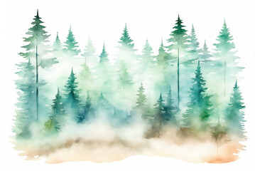 Fototapeta premium Mountain forest background wallpaper in watercolor style