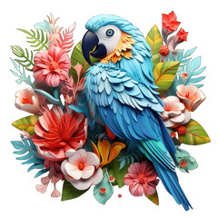parrot with flower on transparent background