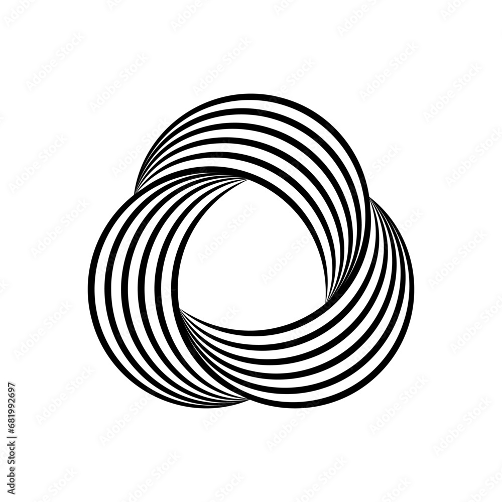 Aufkleber Impossible symbol. Rounded triangle linear shape. Infinite trinity sign. Overlapping thin lines pyramid. Optical illusion art. Design element for logo, icon, print, cover. Abstract vector illustration