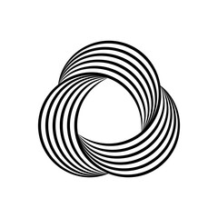 Impossible symbol. Rounded triangle linear shape. Infinite trinity sign. Overlapping thin lines pyramid. Optical illusion art. Design element for logo, icon, print, cover. Abstract vector illustration