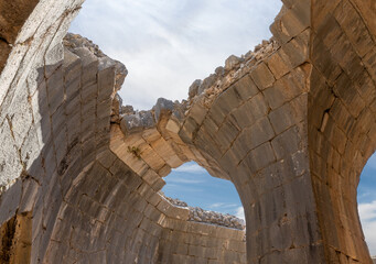 Collapsed  ceiling in side watchtower in the medieval fortress of Nimrod - Qalaat al-Subeiba, located near the border with Syria and Lebanon in the Golan Heights, northern Israel