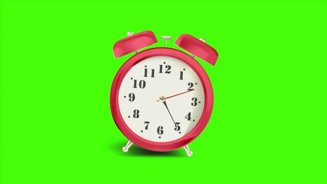 Animated alarm clock object. Traditional twin bell timepiece. Full sized flat item HD video footage with alpha channel. Color cartoon style illustration for motion graphic design and animation.