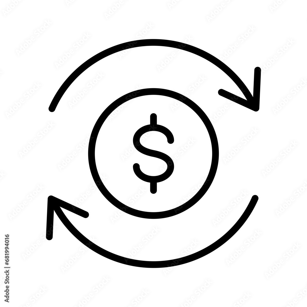 Poster black round money transfer lineicon, simple arrow financial usd dollar mark sale flat design vector 