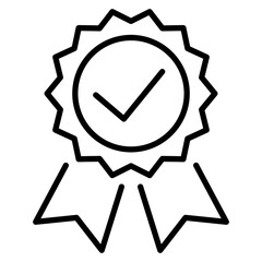 Black thin line approval check medal icon, simple round recognition flat design vector, infographic vector for app logo web website button ui ux interface elements isolated on white background