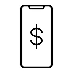 Black single phone money transaction line icon, simple digital online shopping flat design pictogram, infographic vector for app logo web button ui ux interface elements isolated on white background