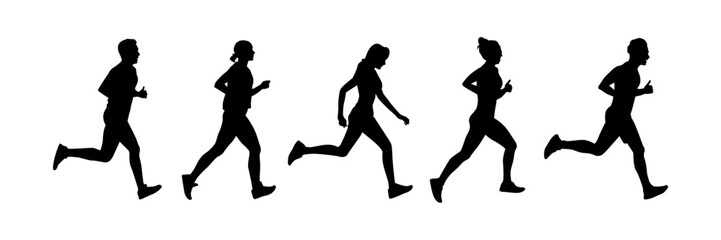 Fototapeta na wymiar running people silhouette collection, jogging illustration