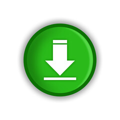 transparent background green circle download button, down arrow button